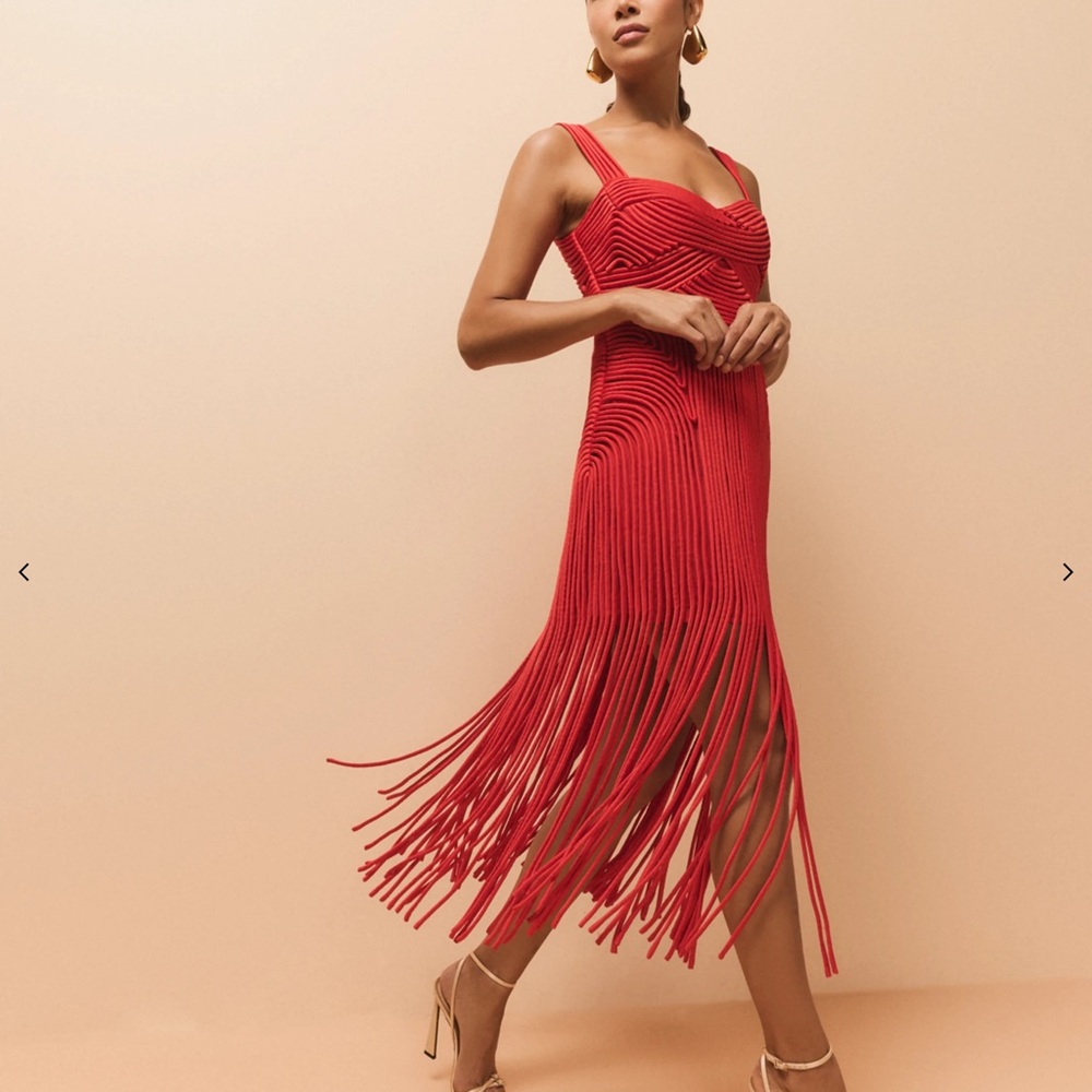 Jonathan Simkhai Darby Sweetheart Macramé Fringe Midi Dress